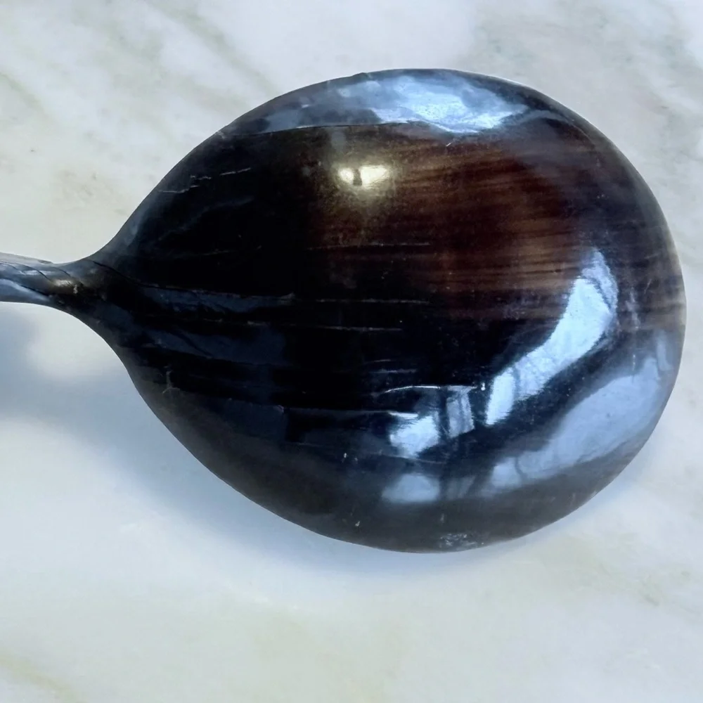 Rare vintage dark horn carved bird serving spoon